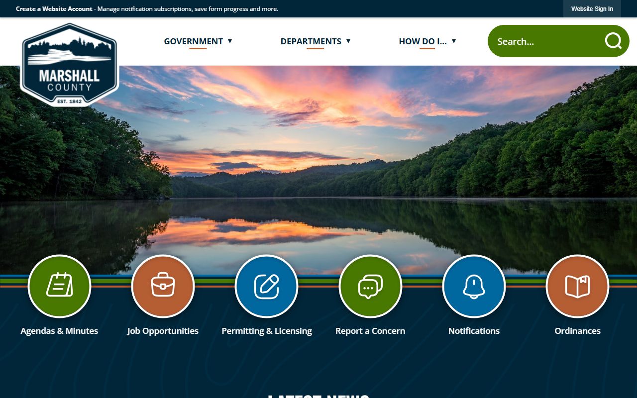 Marshall County Clerk website for accessing death records