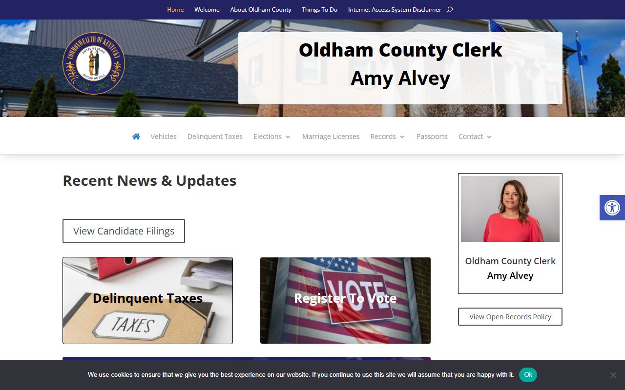 Oldham County Clerk office building for death records
